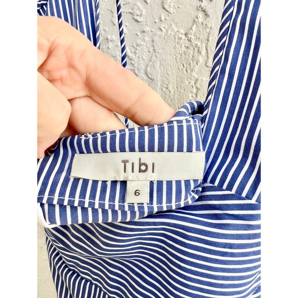 Tibi Sleeveless Collage Striped Halter Midi Dress Asymmetrical Blue Women's Sz 6 - Picture 7 of 9